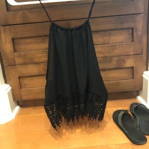 Black tank top with floral fringe